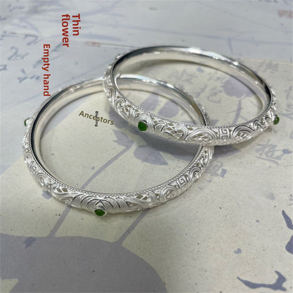 chinoiserie hollow pattern sterling silver bracelet - jewelry - weilin.com
