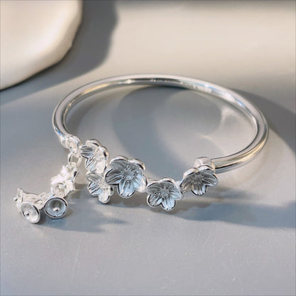chinoiserie patterned butterfly bell open sterling silver bracelet - jewelry - weilin.com