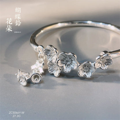 chinoiserie patterned butterfly bell open sterling silver bracelet - jewelry - weilin.com