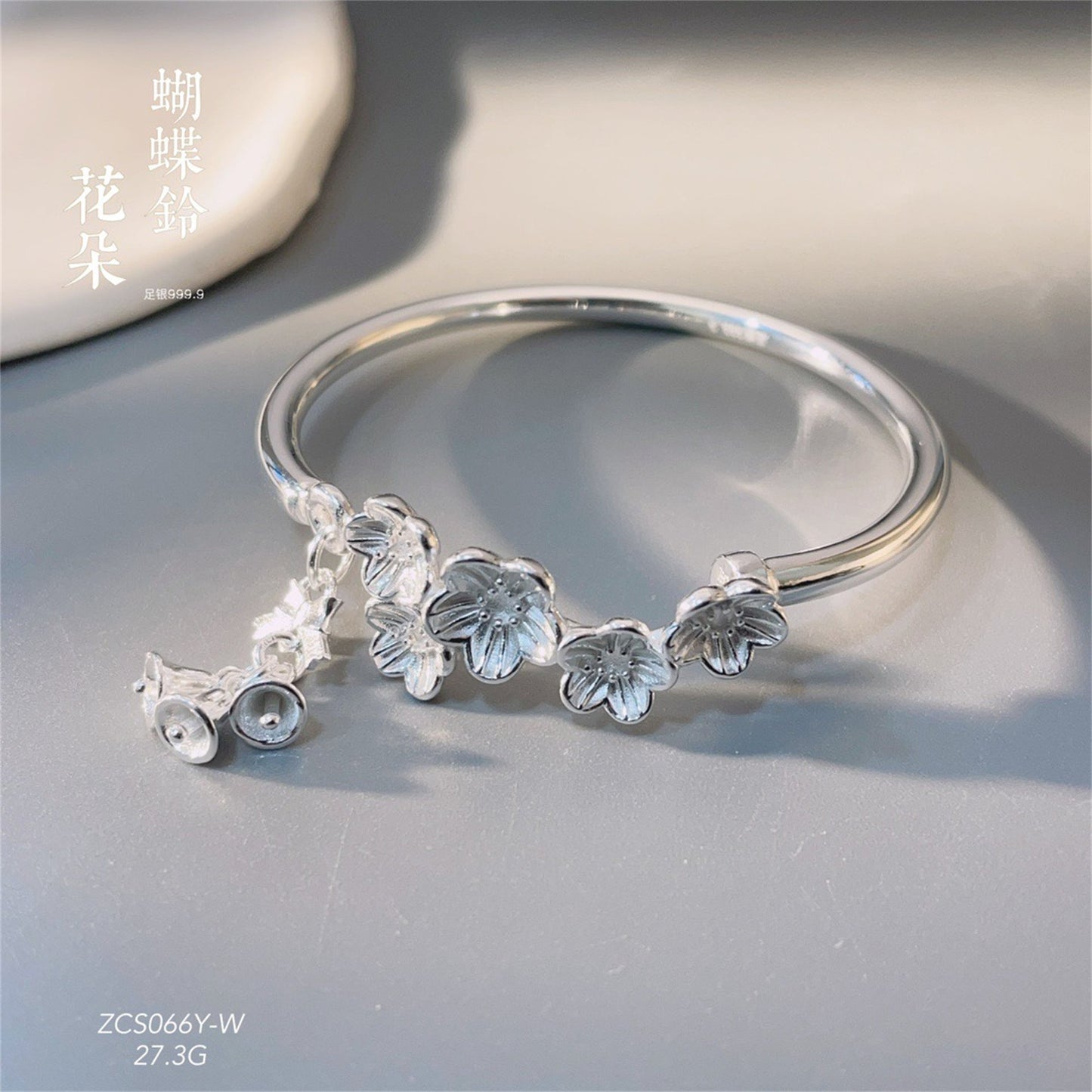chinoiserie patterned butterfly bell open sterling silver bracelet - jewelry - weilin.com