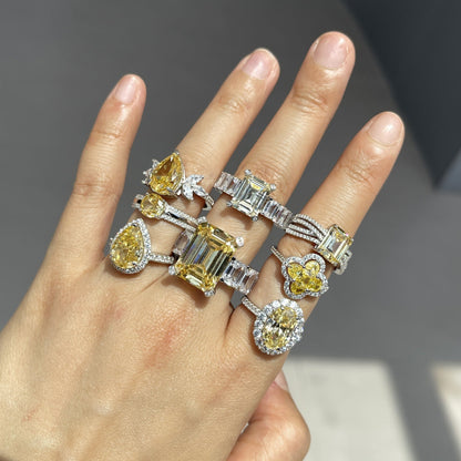 Classic noble shining ice flower cut high carbon diamond zircon ring - jewelry - weilin.com