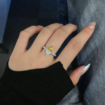 Classic noble shining ice flower cut high carbon diamond zircon ring - jewelry - weilin.com