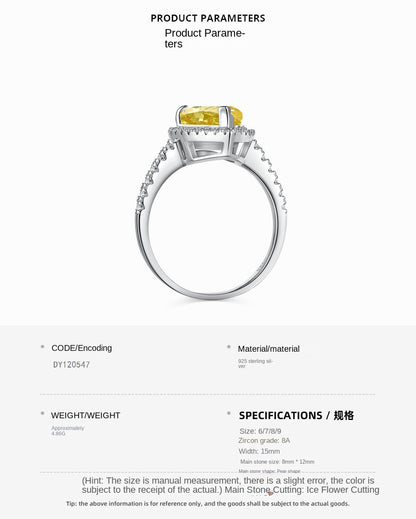 Classic noble shining ice flower cut high carbon diamond zircon ring - jewelry - weilin.com