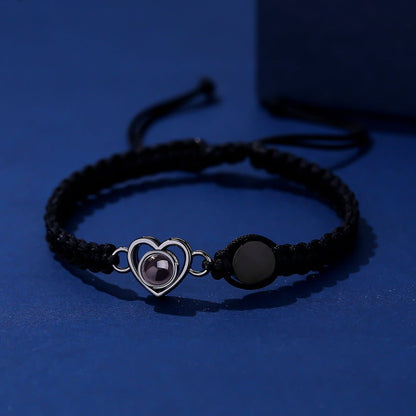 Color photo projection heart engraved braided rope bracelet - jewelry - weilin.com