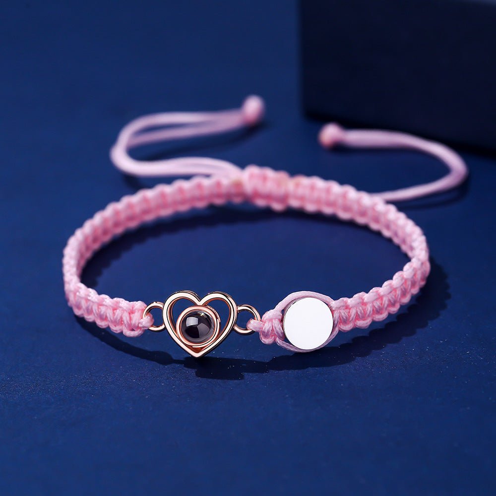 Color photo projection heart engraved braided rope bracelet - jewelry - weilin.com