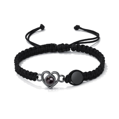 Color photo projection heart engraved braided rope bracelet - jewelry - weilin.com