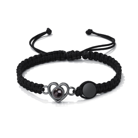 Color photo projection heart engraved braided rope bracelet - jewelry - weilin.com