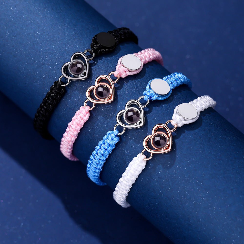 Color photo projection heart engraved braided rope bracelet - jewelry - weilin.com