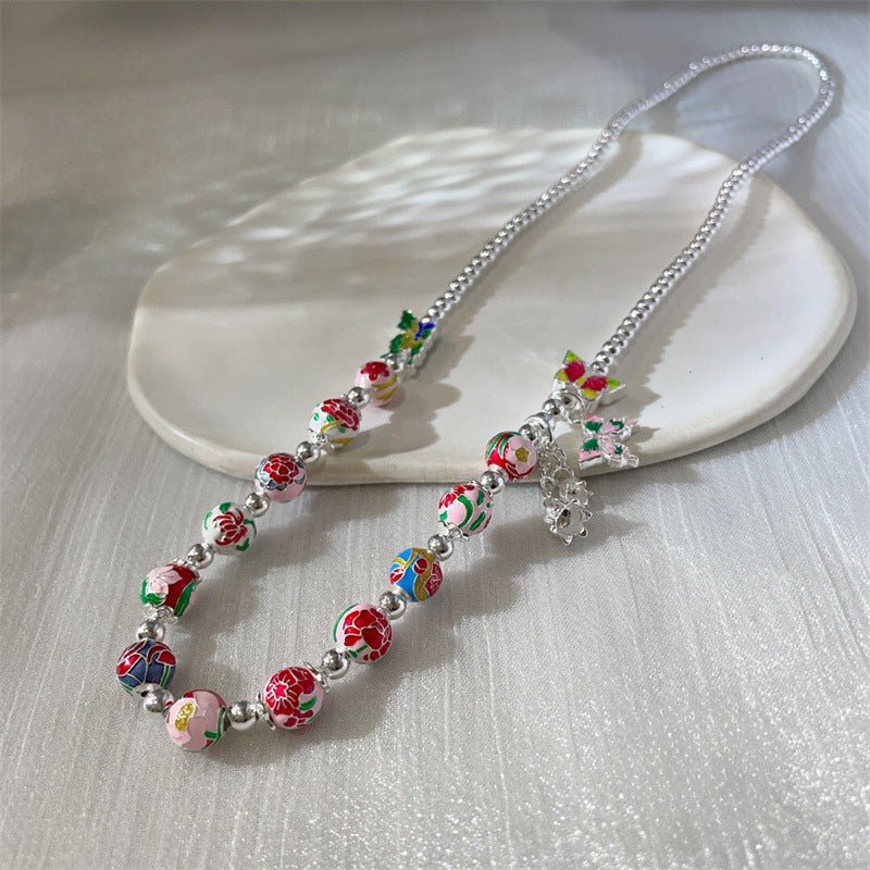 Colorful butterfly lily of the valley beaded necklace - jewelry - weilin.com