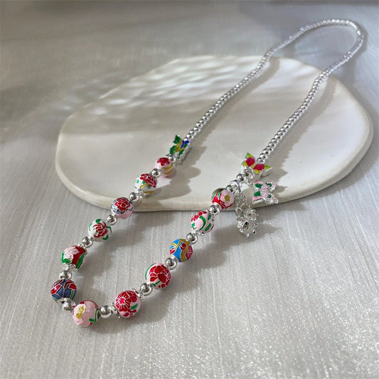 Colorful butterfly lily of the valley beaded necklace - jewelry - weilin.com