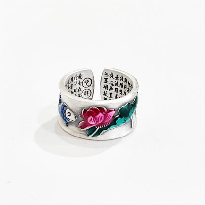 Colorful flower open sterling silver ring - jewelry - weilin.com