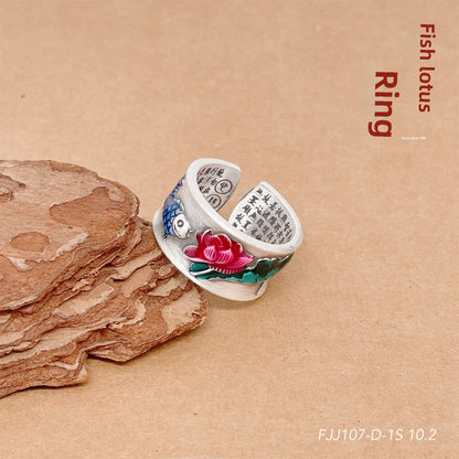 Colorful flower open sterling silver ring - jewelry - weilin.com