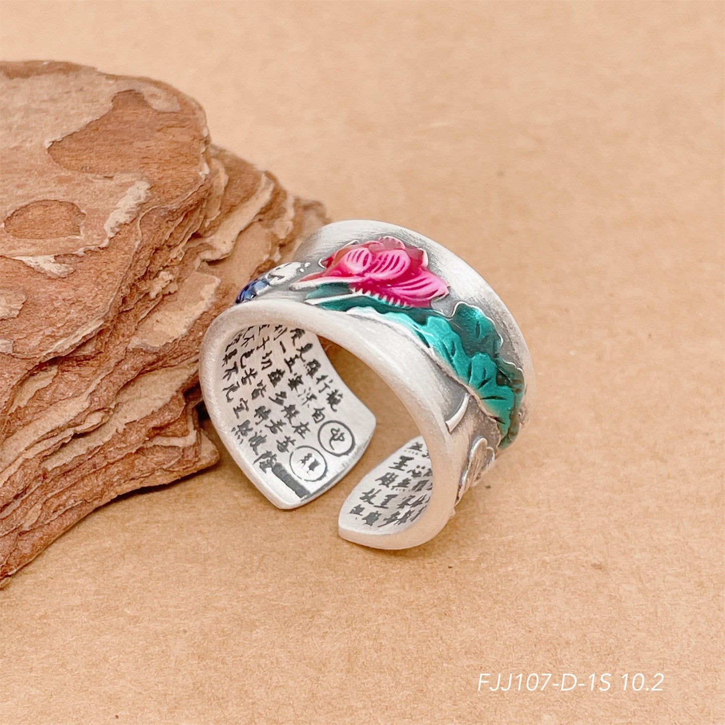 Colorful flower open sterling silver ring - jewelry - weilin.com