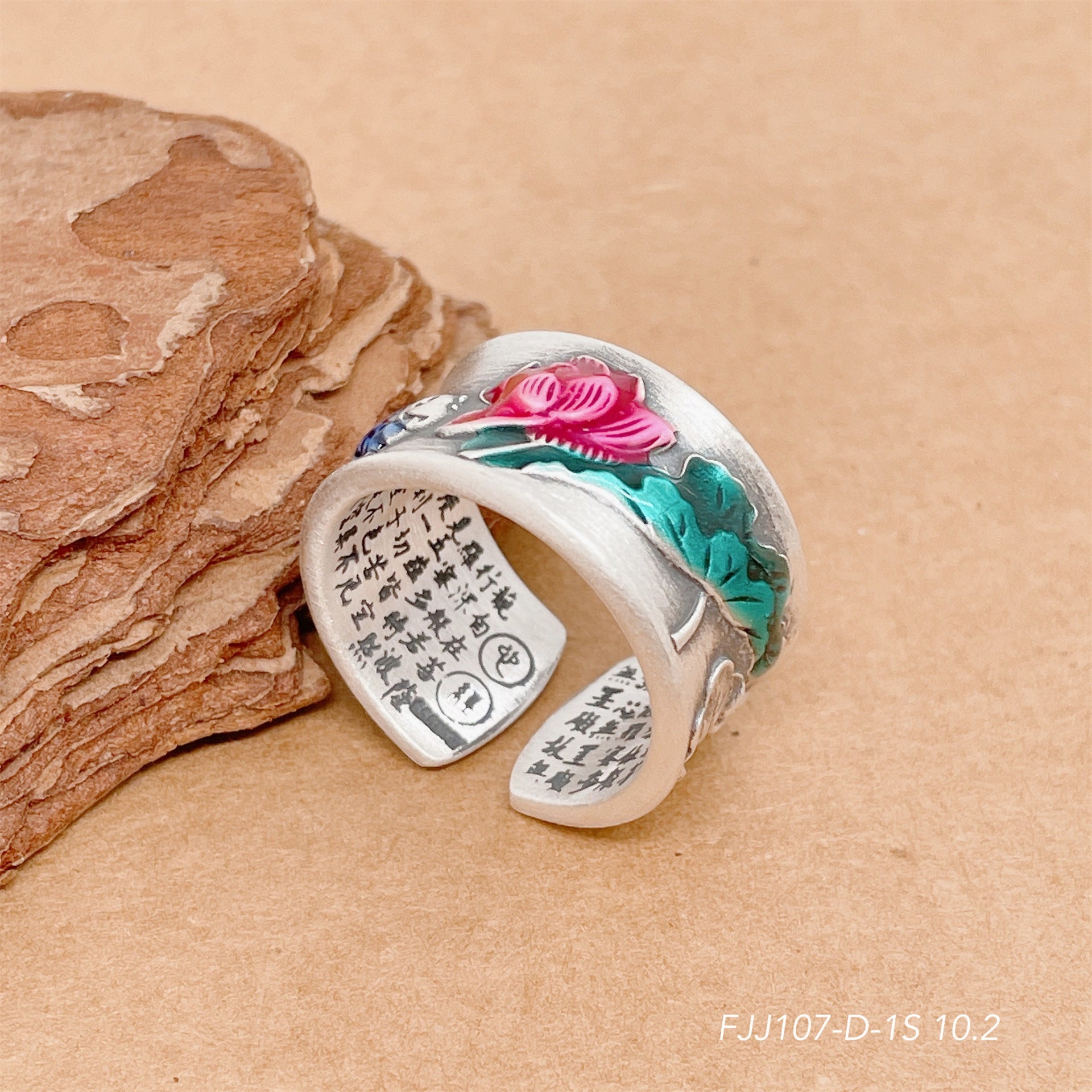 Colorful flower open sterling silver ring - jewelry - weilin.com