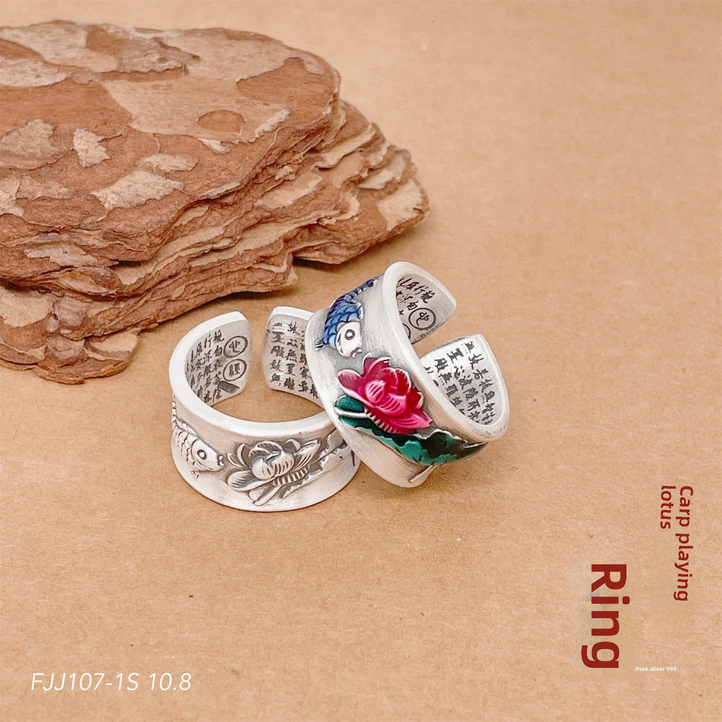 Colorful flower open sterling silver ring - jewelry - weilin.com