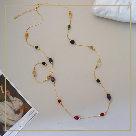 Colorful natural stone vintage necklace women's accessories - jewelry - weilin.com