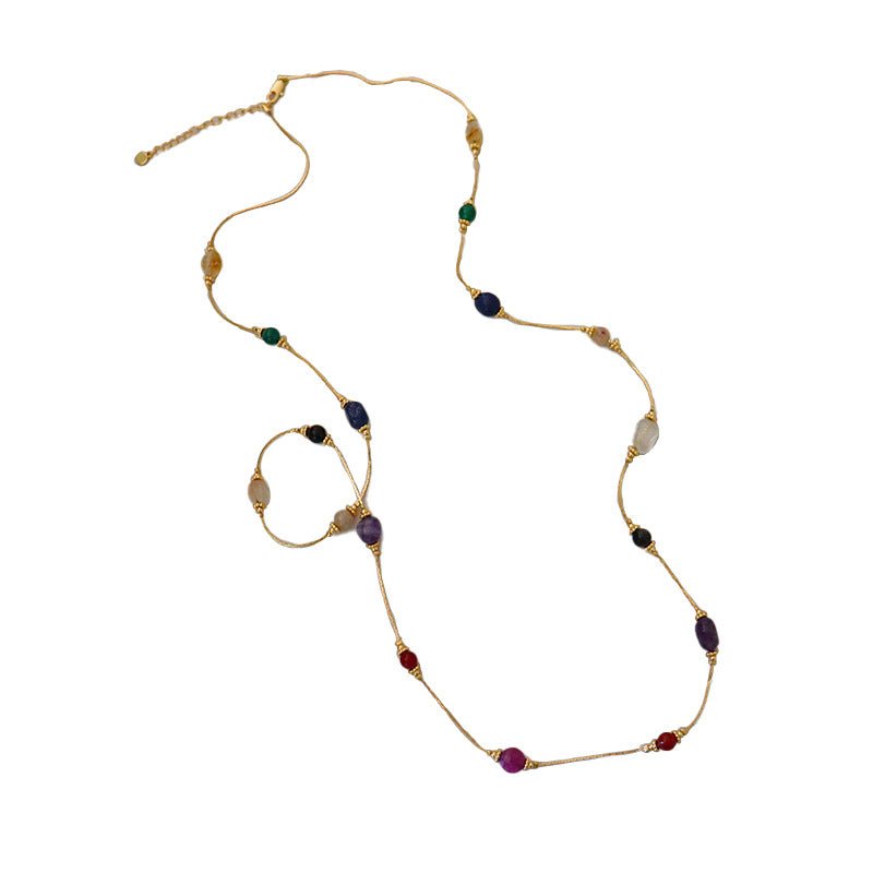 Colorful natural stone vintage necklace women's accessories - jewelry - weilin.com