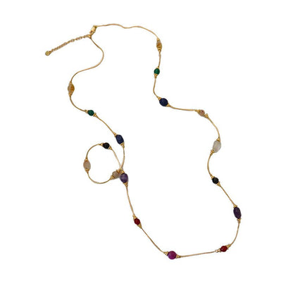 Colorful natural stone vintage necklace women's accessories - jewelry - weilin.com