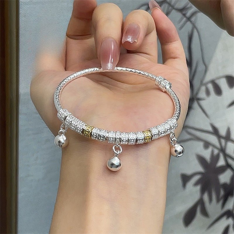 Copper coin gold - painted bell sterling silver bracelet - jewelry - weilin.com