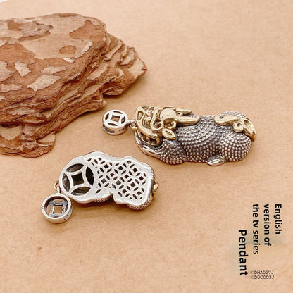Couple 3D Pixiu Sterling Silver Pendant - jewelry - weilin.com