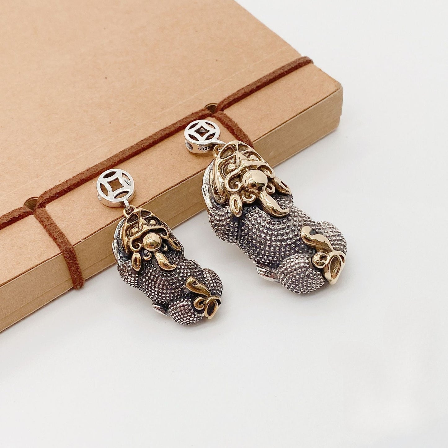 Couple 3D Pixiu Sterling Silver Pendant - jewelry - weilin.com