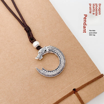 Couple's Ancient Dragon and Phoenix Sterling Silver Pendant Necklace - jewelry - weilin.com