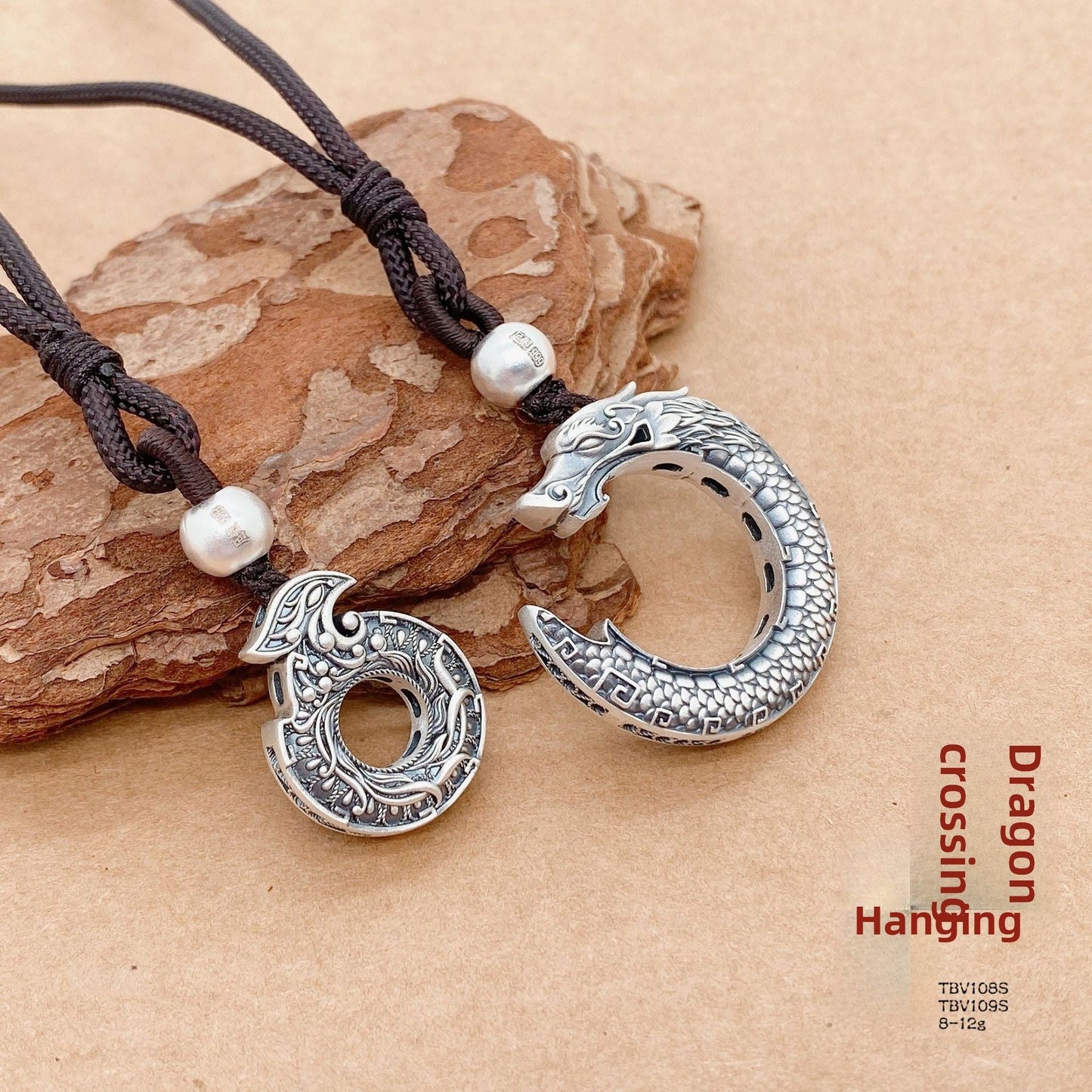 Couple's Ancient Dragon and Phoenix Sterling Silver Pendant Necklace - jewelry - weilin.com