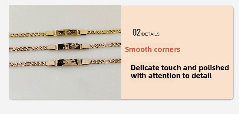 Custom engraved text picture bangle hand chain - jewelry - weilin.com