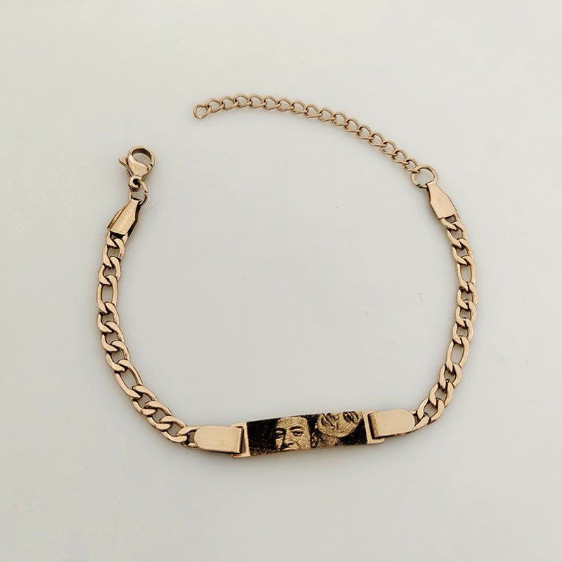 Custom engraved text picture bangle hand chain - jewelry - weilin.com