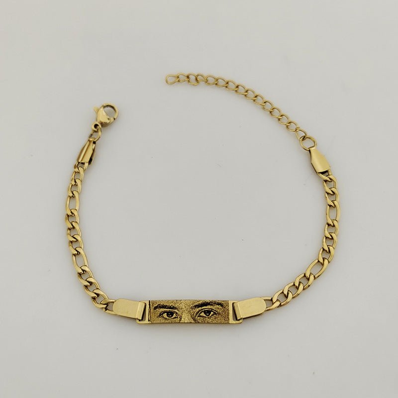 Custom engraved text picture bangle hand chain - jewelry - weilin.com