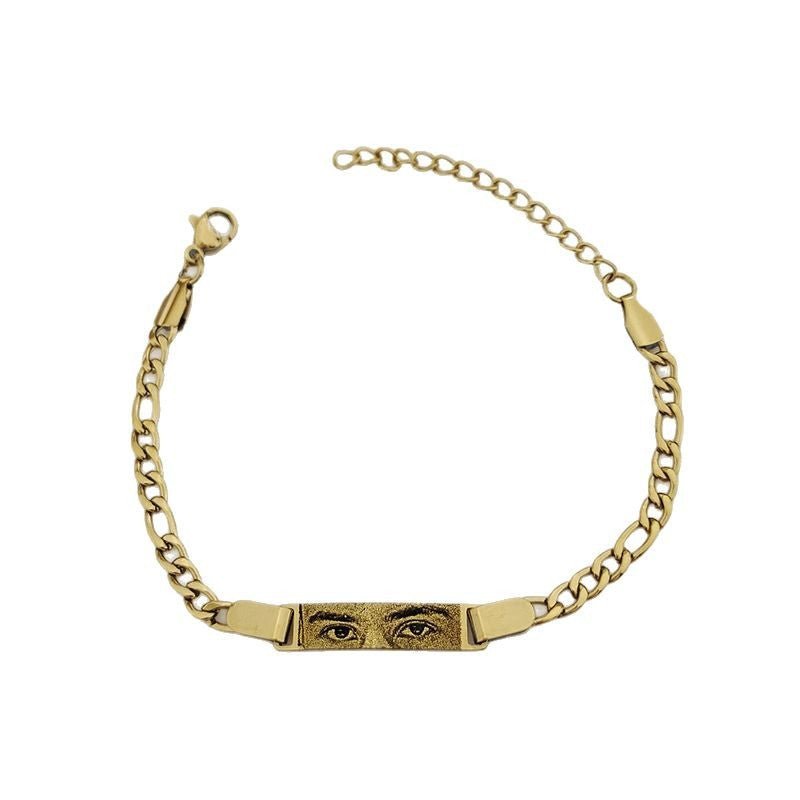 Custom engraved text picture bangle hand chain - jewelry - weilin.com