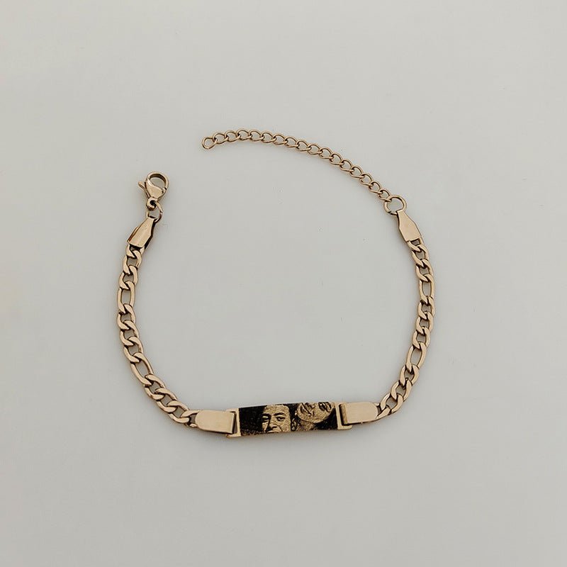Custom engraved text picture bangle hand chain - jewelry - weilin.com