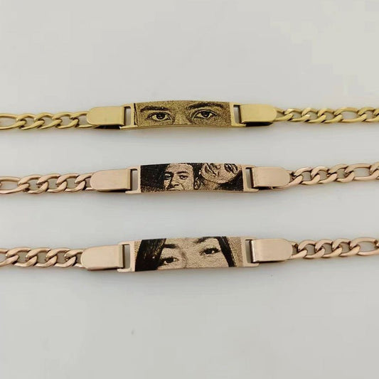 Custom engraved text picture bangle hand chain - jewelry - weilin.com