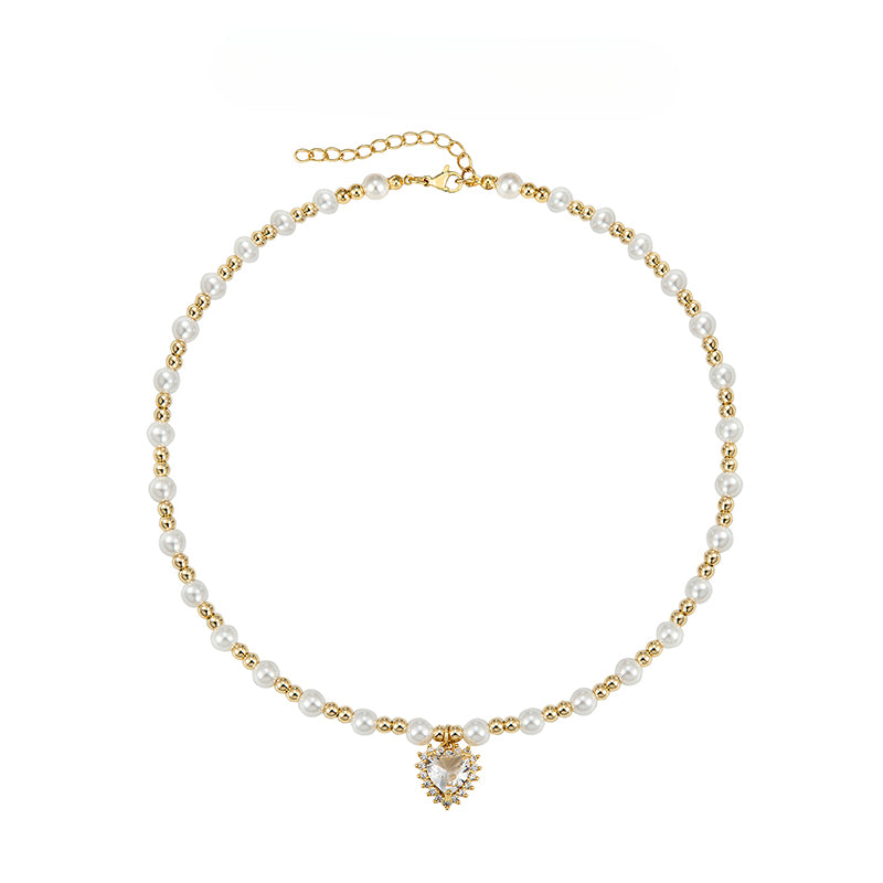 Hip-hop colored diamond heart necklace