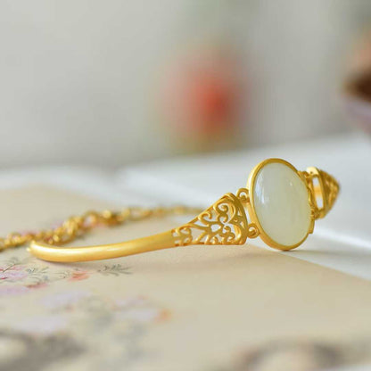 925 Silver Inlaid Hetian Nephrite "Hollowed-Out" Bracelet