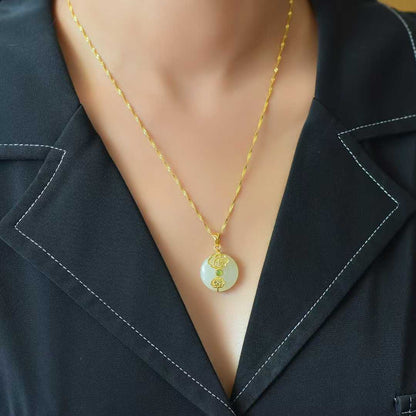 925 Silver-Inlaid Hetian Jade Pendant with "Peace & Smoothness" Meaning (Plain Silver Style)