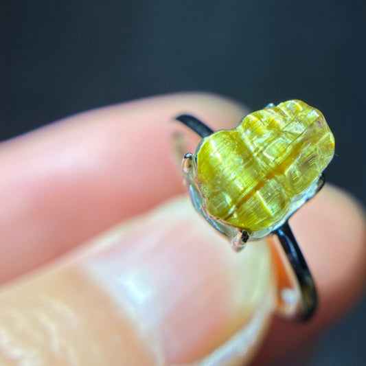 Natural Titanium Rutilated Quartz Pixiu Ring