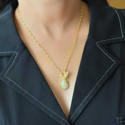 925 Silver-Inlaid Hetian Jade Pendant with "Peace, Auspicious Clouds & Crane" Design