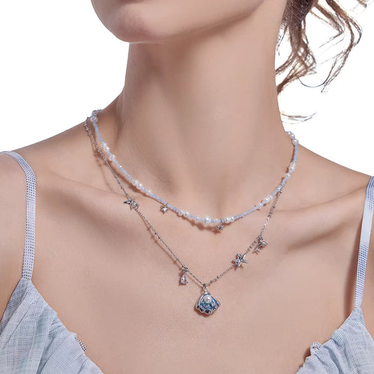 Secret language blue sea star necklace