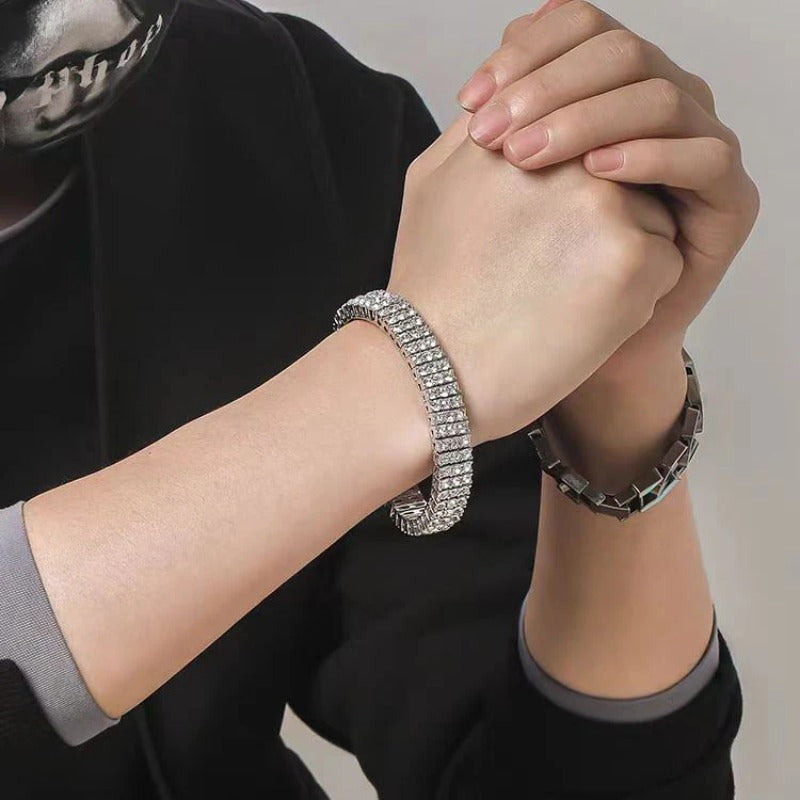 Fashionable, bold and sparkling cubic zirconia multi-row bracelet✨闪耀方晶锆石宽版手链✨ - jewelryweilin