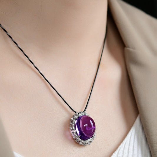 Natural Brazilian Amethyst Cabochon Pendant