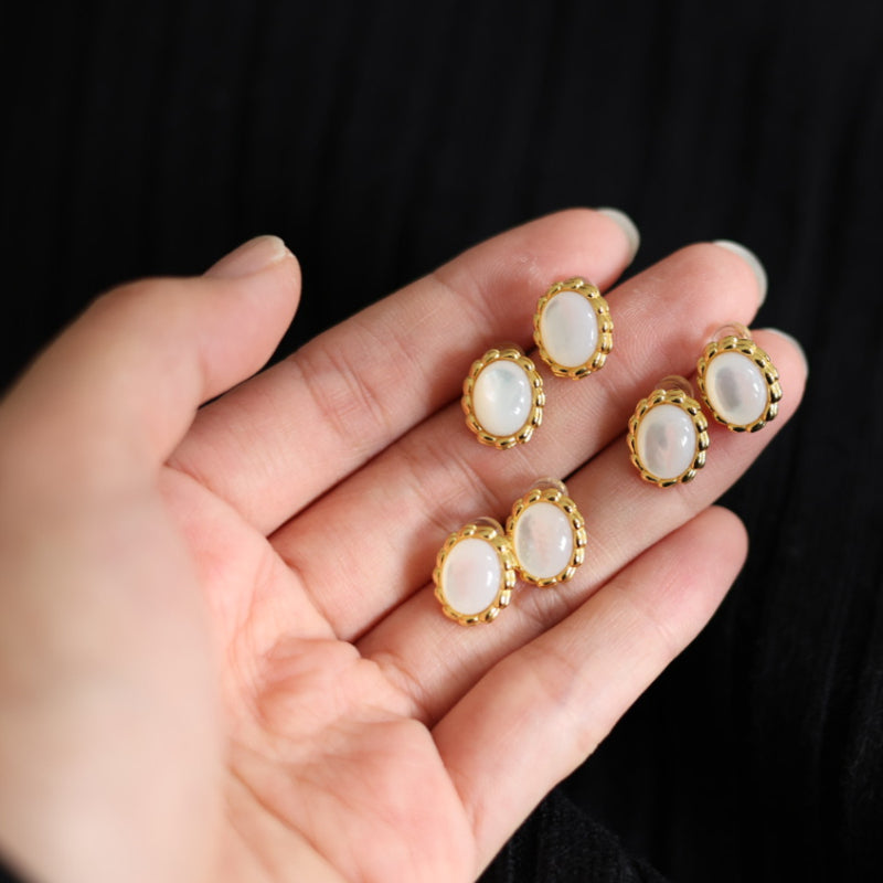 Natural White Mother of Pearl Stud Earrings