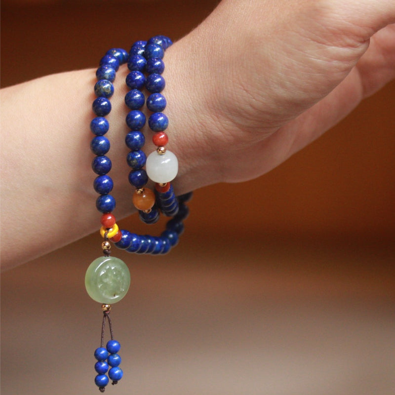 6mm Lapis Lazuli Bracelet with Nanhong Agate and Hetian Jade