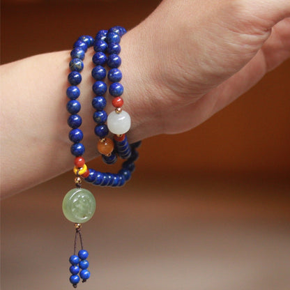 6mm Lapis Lazuli Bracelet with Nanhong Agate and Hetian Jade