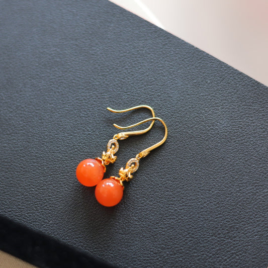 Natural Nanhong Agate Earrings · 10mm