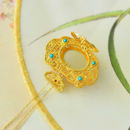 925 Silver Inlaid Nephrite "Deer & Crane for Auspiciousness" Two-Tone Pendant