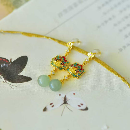 925 Silver Inlaid Hetian Nephrite "All Wishes Come True & Sunny Water Bead" Earrings