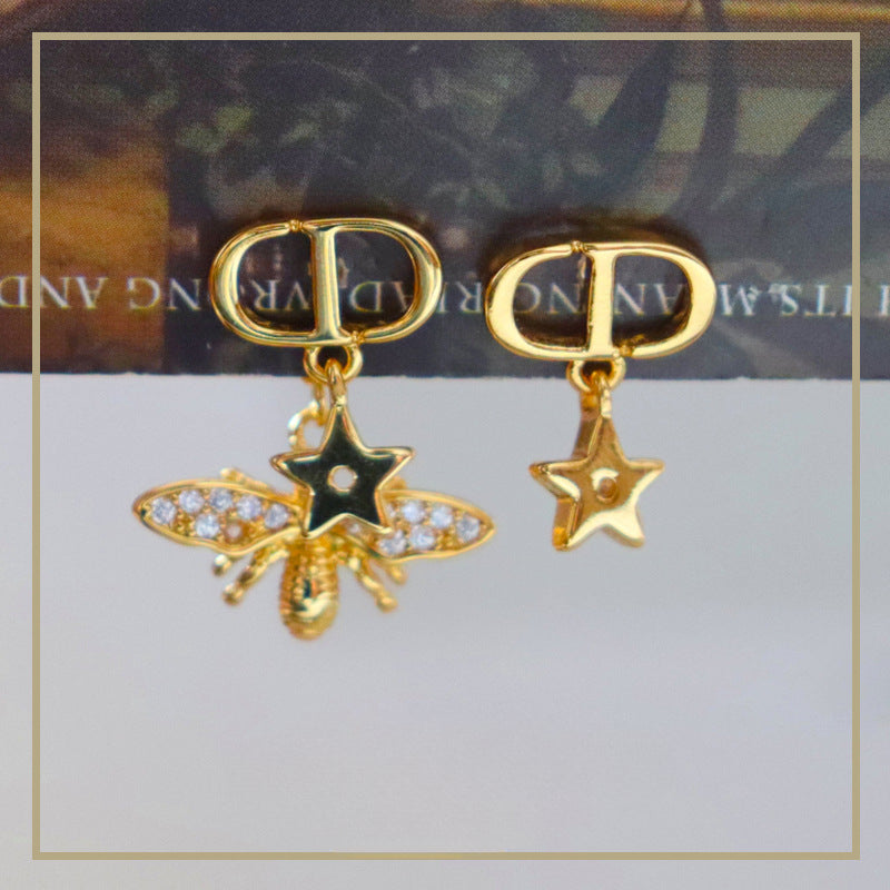 Vintage Personalized Zircon Star Bee Earrings - jewelryweilin
