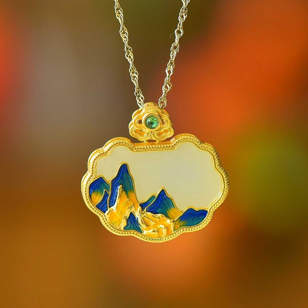 925 Silver-Inlaid Hetian Jade Pendant with "Wanshui Qianshan" (Endless Mountains and Rivers) & "Ruyi Lock" Design