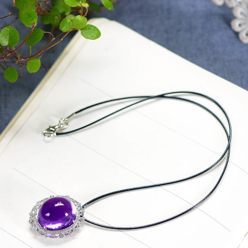 Natural Brazilian Amethyst Cabochon Pendant